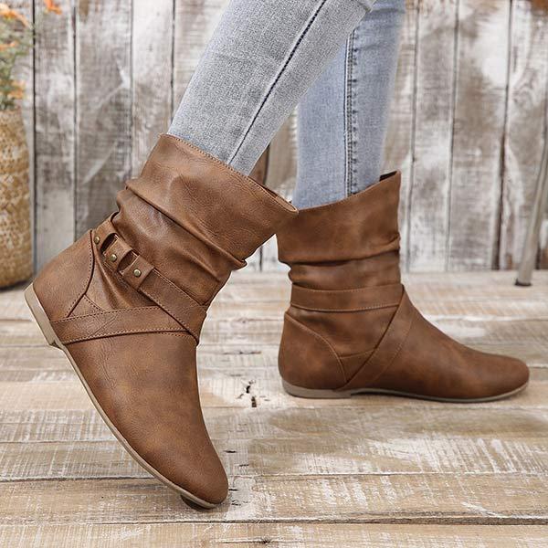 Women's Ruched Slouchy Flat Short Boots 97141713C