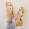 Women's Elegant Gold Cross Strap Flat Sandals 74341311S