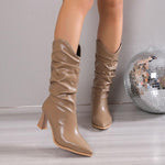 Women's Stylish Pointed Toe Pleated Mid-Calf Boots 04612032S