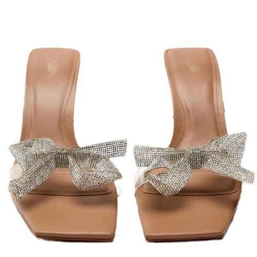 Women's High Heels with Transparent Straps, Bow, and Rhinestones 09827593C