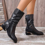 Women's Chunky Heel Ruched Mid-Calf Boots with Back Zipper 85354840C