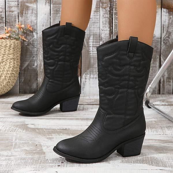 Women's Western Cowboy Boots with Totem Design Mid-Calf Boots 77486200C