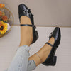 Women's Square Toe Chunky Heel Buckle Strap Flats 25698569C