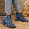 Women's Fashionable Pointed Toe Denim Block Heel Short Boots 41462088S