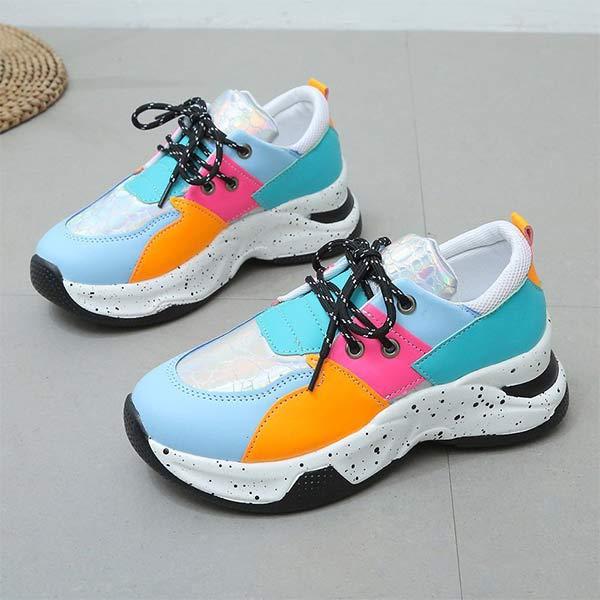 Women's Color Block Lace-Up Chunky Sole Sneakers 33937133C