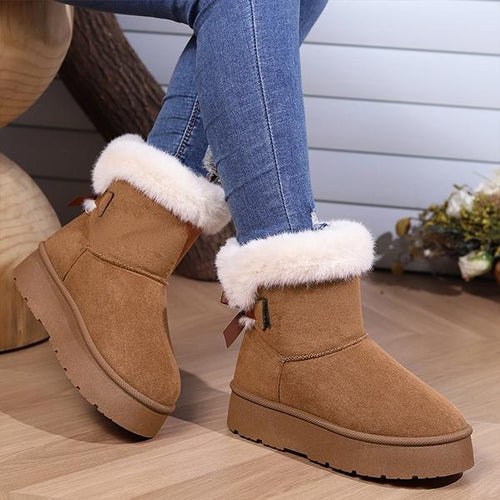 Women's Fashionable Fur Collar Bow Thick Sole Snow Boots 10743825S