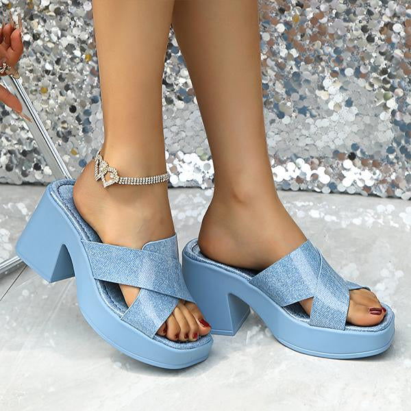 Women's Candy Color Fashionable Thick Heel Sandals 79421437S