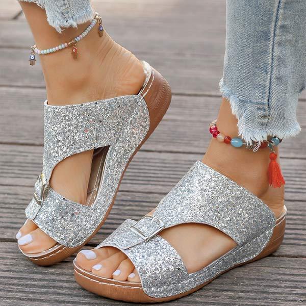 Women's Thick-Soled Belt Buckle Wedge Sandals 37058295C