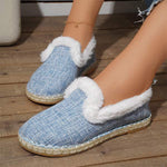 Women's Round-Toe Jute Sole Cotton Shoes with Furry Trim 03676775C