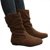 Women's Suede Round Toe Flat Mid Calf Boots 36214137C