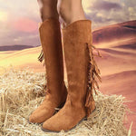 Women's Suede Fringe Knee-High Boots with Block Heel 12780587C