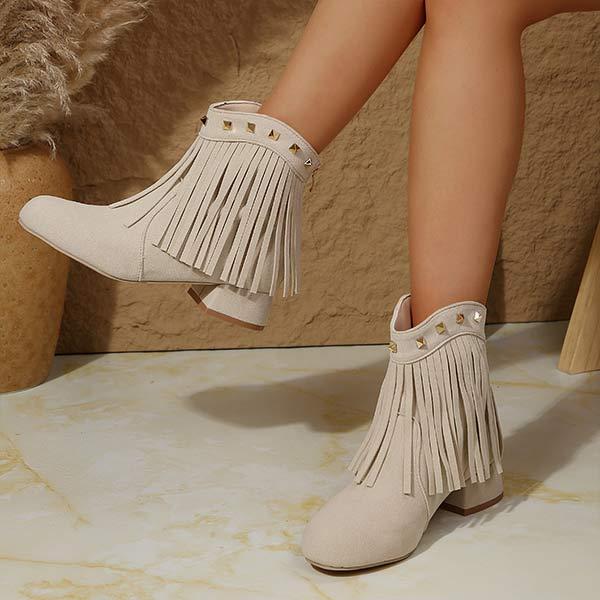 Women's Studded Western Cowboy Boots with Fringes 77345016C