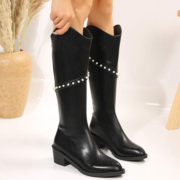 Women's Black Chunky Heel Knee-High Boots 19096588C