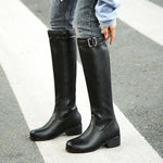 Women's Casual Belt Buckle Decorated Knee High Boots 79304711S