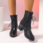 Women's Mid-Heel Chunky Martin Boots with Side Zipper 71660548C