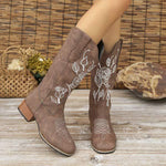 Women's Embroidered Vintage Chunky Heel Long Boots 65776009C