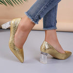 Women's Pointed Toe High-End Gold Chunky High Heels 61304809C