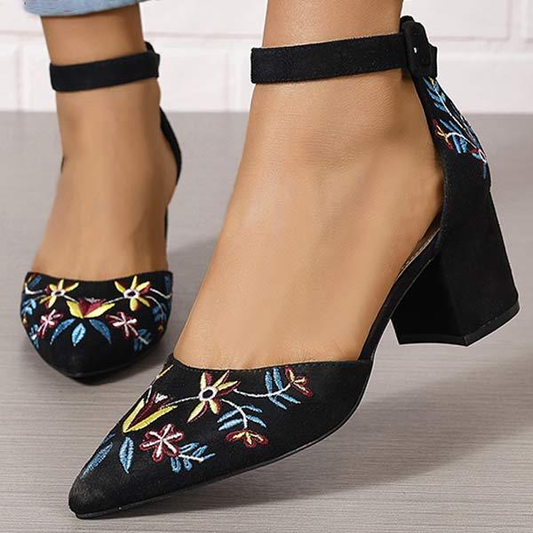 Women's Embroidered Chunky Heel Sandals 08816394C