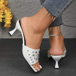 Women's Fish Mouth Rivet Open Toe Stiletto High Heel Sandals 66437509C