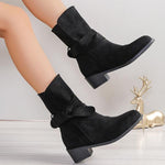 Women's Vintage Suede Bow Low Heel Ankle Boots 31167720S