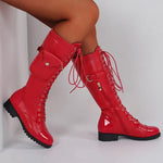 Women's Fashion Lace-Up Knee-High Boots with Side Decorative Bags 32036971S