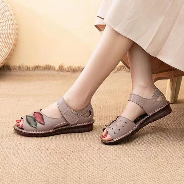 Women's Leaf Hollow Velcro Casual Peep Toe Sandals 89037168S