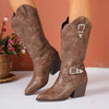 Women's Retro Belt Buckle Chunky Heel Western Cowboy Boots 00561952C