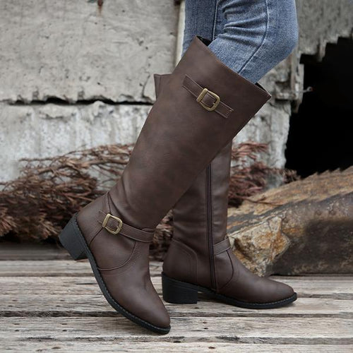 Women's Casual Belt Buckle Thick Heel Knight Boots 08322152S