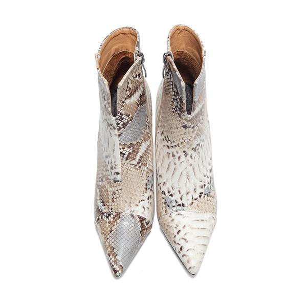 Women's Fashionable Snakeskin Pattern Block Heel Short Boots 99516799S