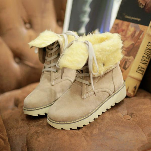 Women's Casual Lace-Up Plush Thick Sole Snow Boots 14096696S