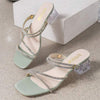Women's Rhinestone Dual-Strap Crystal Chunky Heel Sandal 45281967C