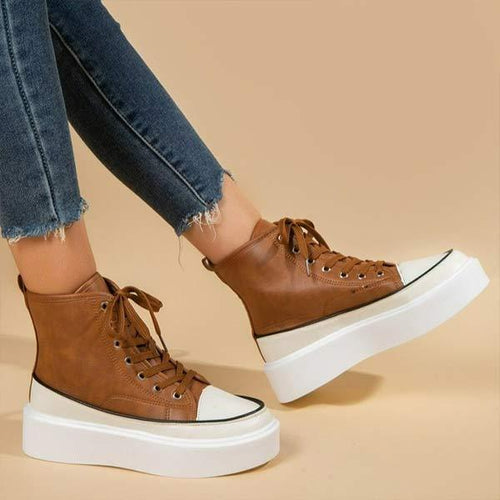 Women's High Top Round Toe Platform Lace-Up Sneakers 45169149C