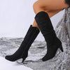 Women's Suede High-Heel Ruched Mid-Calf Boots 48610720C