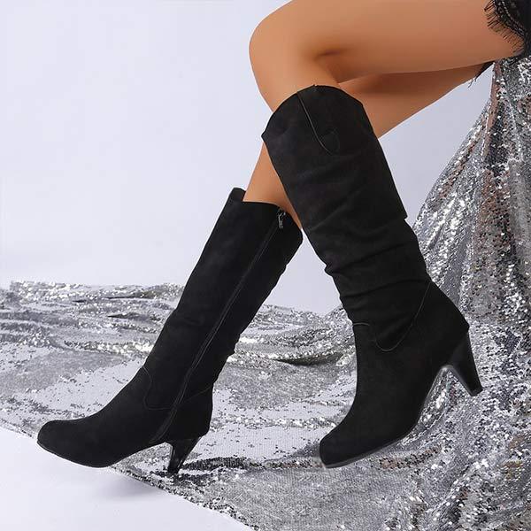 Women's Suede High-Heel Ruched Mid-Calf Boots 48610720C