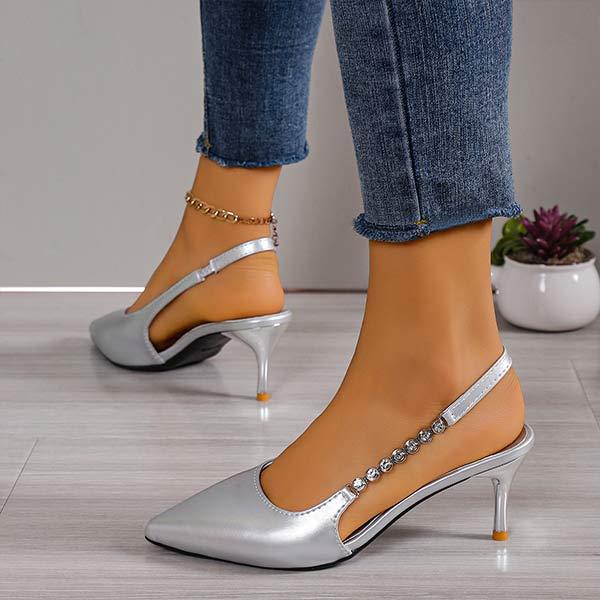 Women's Pointed Toe Rhinestone Silver High Heel Sandals 54452251C