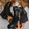 Women's Metal Side Zipper Wedge Booties 29999371C