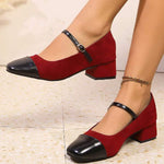 Women's Square Toe Medium Heel Square Buckle Block Heel Mary Jane Shoes 55047789C