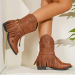 Women's Tassel Woven Retro Western Fashion Boots 27280680C