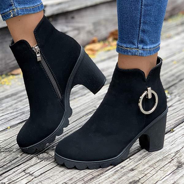 Women's Chunky Heel High Heel Side Zipper Ankle Boots 53160497C