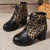 Women's Fashion Leopard Print Belt Buckle Ankle Boots 27595648S