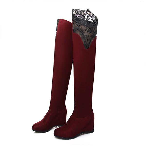 Women's Casual Lace Wedge Over the Knee Boots 98135549S