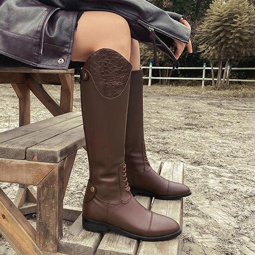 Women's Retro Low Heel Knee High Riding Boots Rider Boots 44447153S