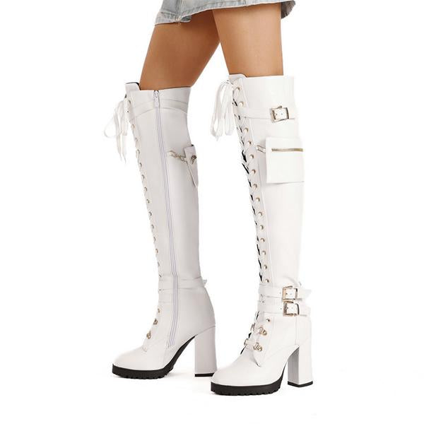 Women's Fashion Buckle Lace-Up Over-The-Knee Boots 72627014S