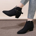 Women's Fashionable Retro Belt Buckle Block Heel Ankle Boots 82952903S