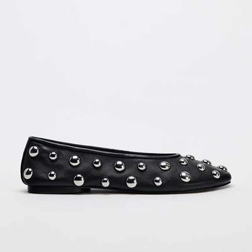 Women's Black Studded Ballet Flats 08457223C