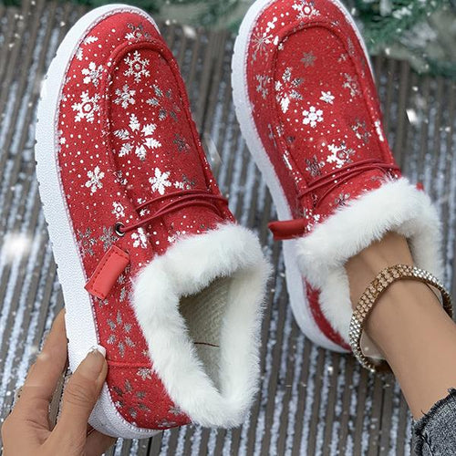 Women's Christmas Snowflake Plush Flat Cotton Shoes 28822227S