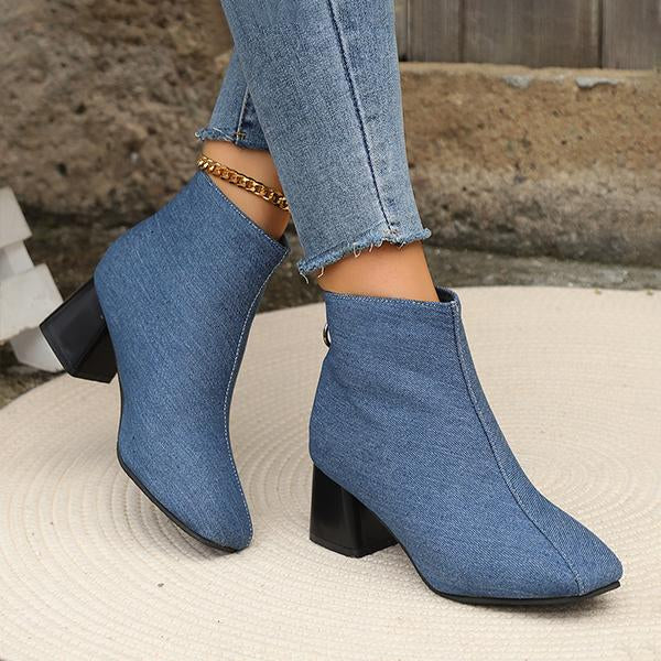 Women's Casual Simple Block Heel Ankle Cowboy Boots 94402974S