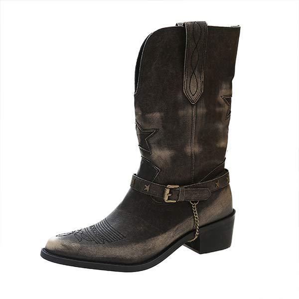 Women's Vintage Chunky Heel Pull-On Western Cowboy Boots 13015531C