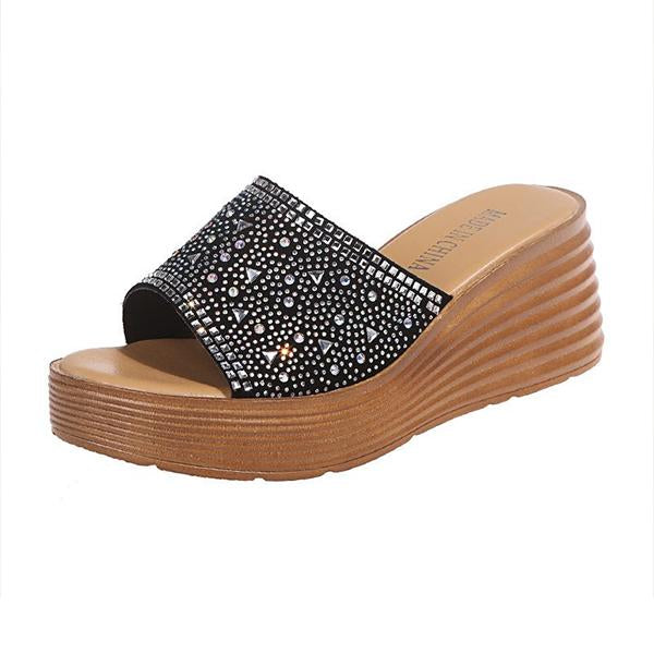 Women's Fashion Rhinestone Wedge Beach Slippers 95701362S