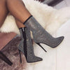 Women's Pointed Toe Rhinestone High Heel Boots 66814465C